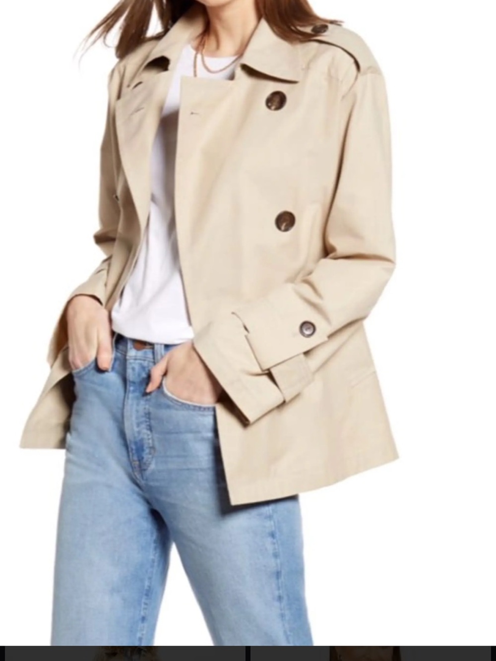 Tan khaki trench coat half double breasted funnel neck